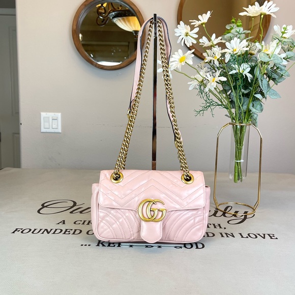 Gucci Handbags - Gucci GG Logo Pink Leather Small Marmont Shoulder Bag Crossbody